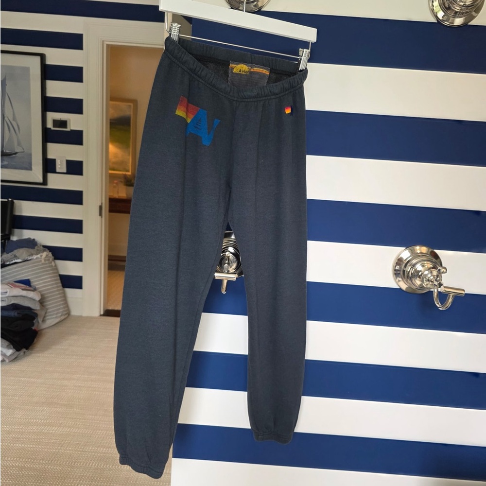 Aviator Nation Gray and Blue Joggers with Celestial Embellishments